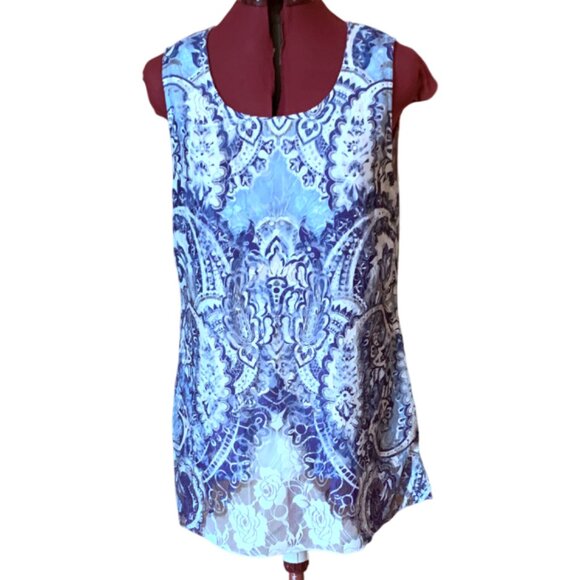 Le Grenier Tops - LE GRENIER -  Blue & white Lace Layered Sleeveless Top L